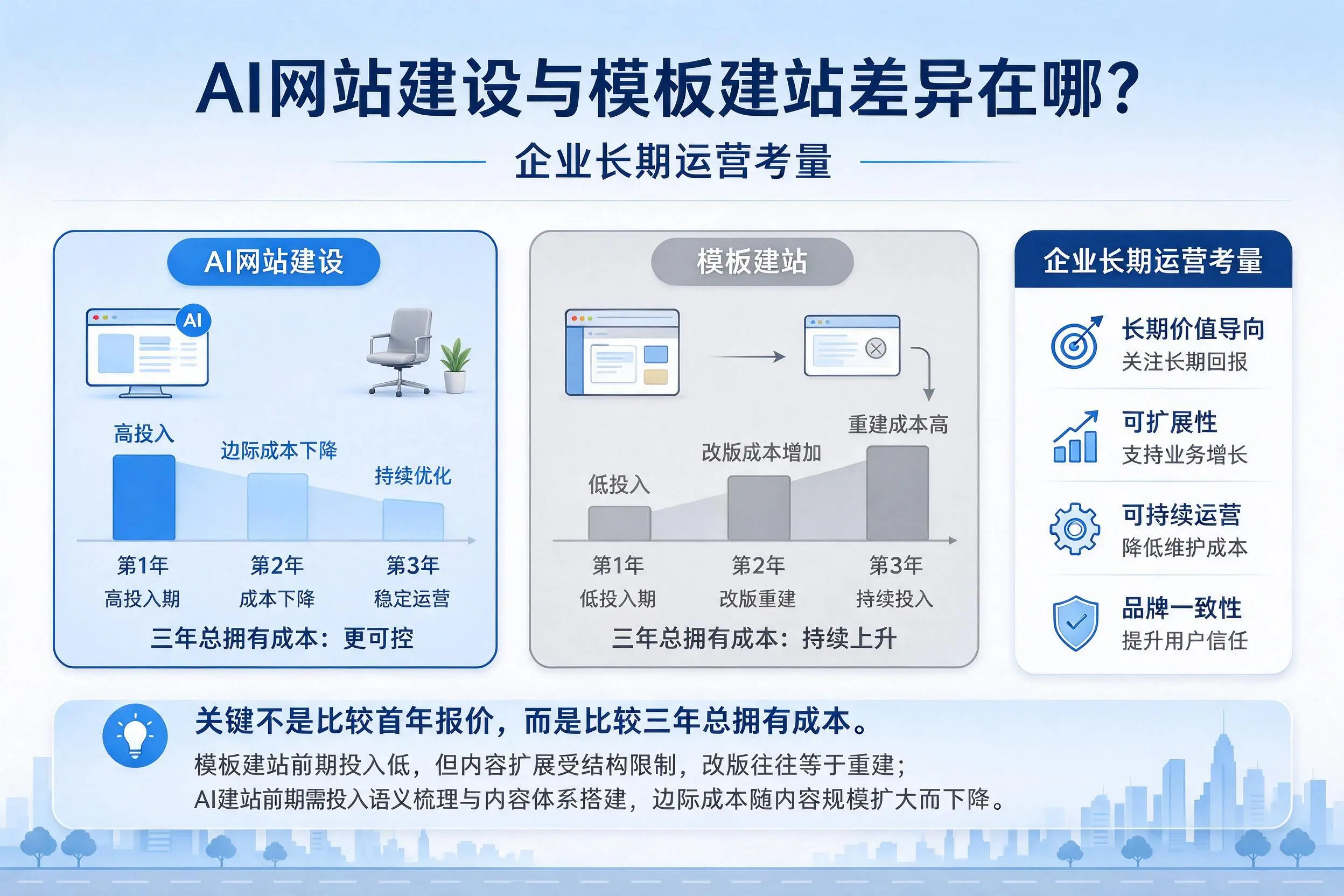 AI网站建设与模板建站差异在哪？黄山企业长期运营考量